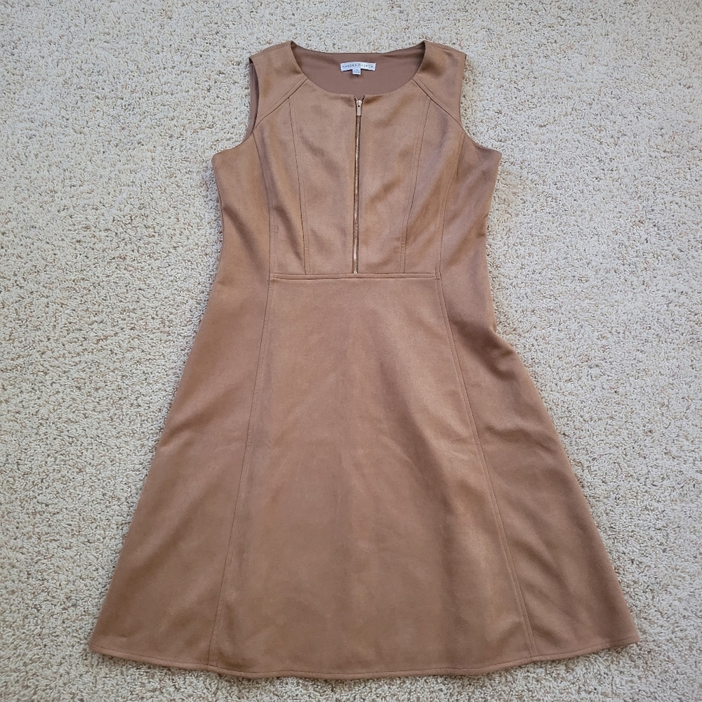 Sandra Darren 10 Faux Suede Sleeveless Fit Flare Midi Dress Fall Preppy Bohemian